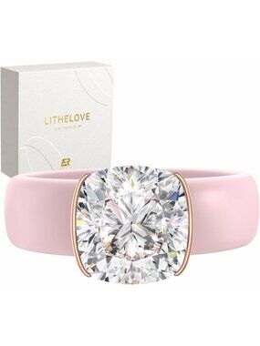Stylish Silicone Anniversary Ring with Cushion Cut Cubic Zirconia Stone, Durable